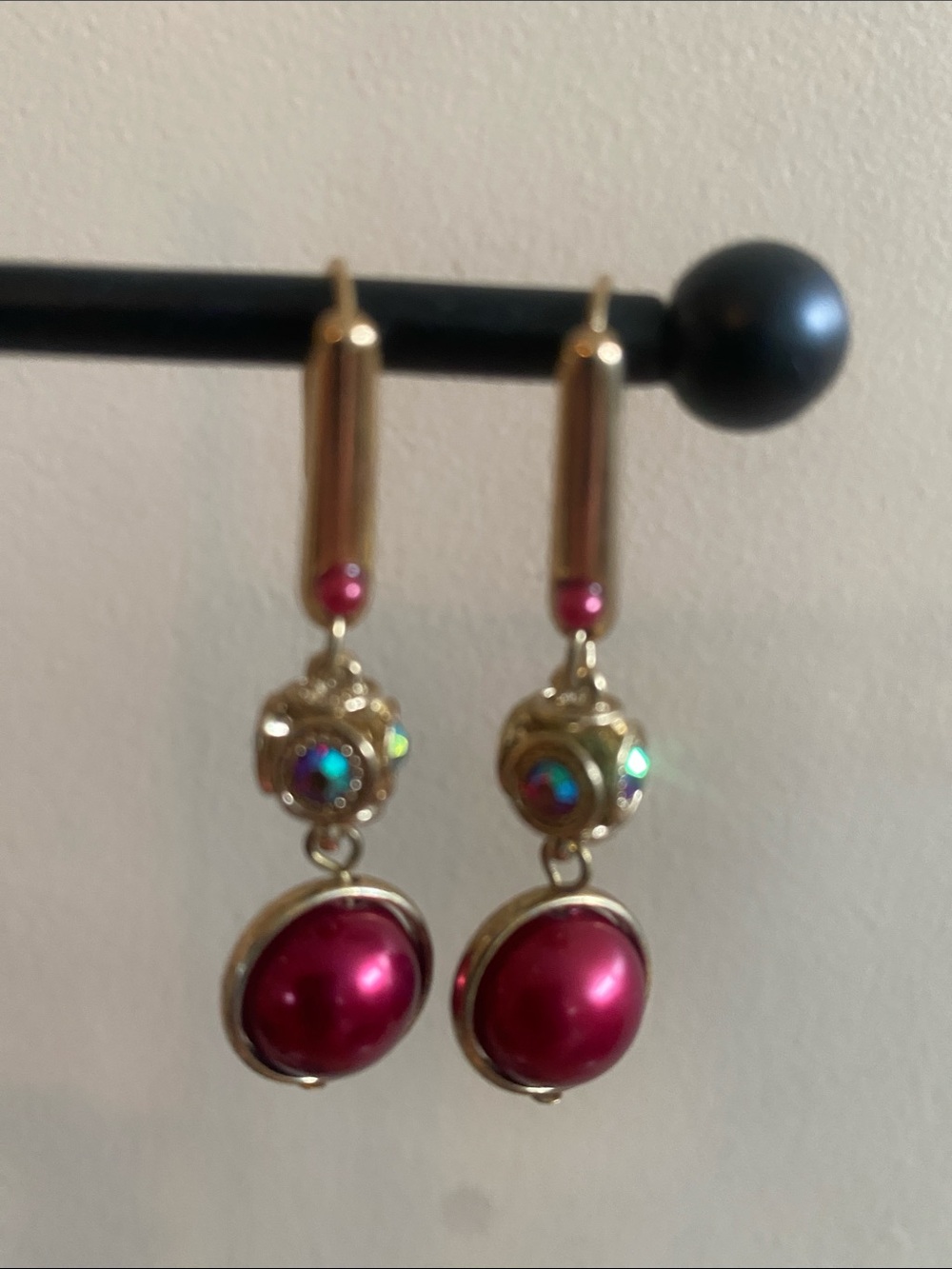 Gold-Tone Pink Drop Earrings with Iridescent Accent